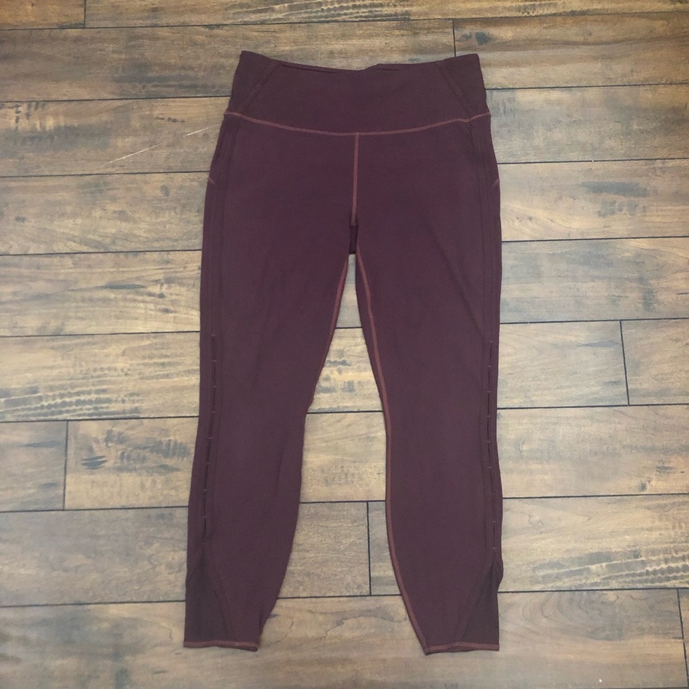 Athleta High-Waist Burgundy Leggings with Mesh Accents